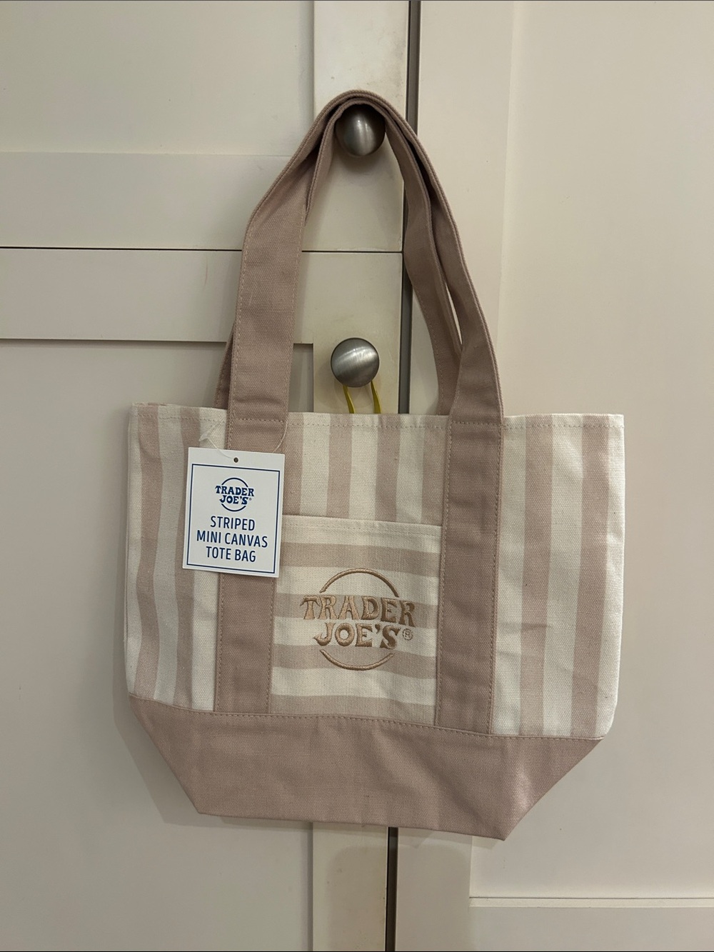 NWT Trader Joe’s Striped Canvas mini Tote Bag in Beige